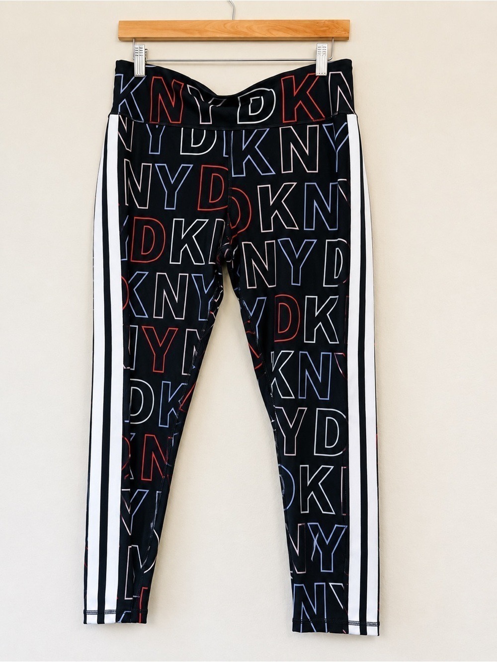 DKNY Sport Logo Mania Crop Leggings XL High Rise Side Stripe Logo Print - Picture 5 of 11